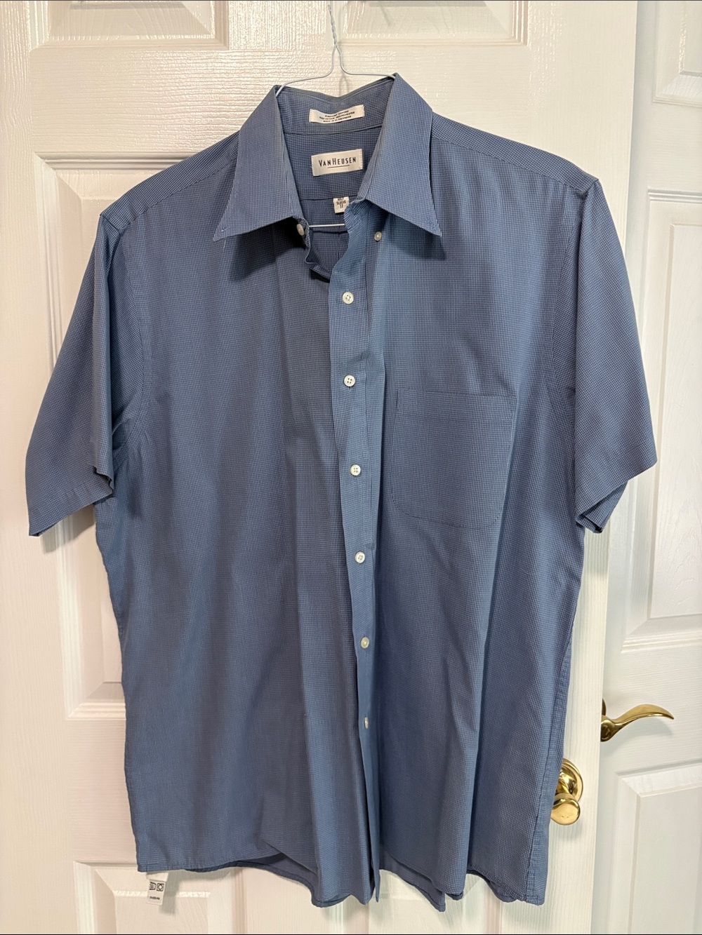 Van Heusen Men's Short-Sleeve Slate Blue Button-Down Shirt